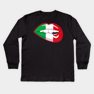 Italian flag lips biting Kids Long Sleeve T-Shirt